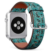 Compatible with Small Apple Watch 38mm, 40mm, 41mm (All Series) Leather Watch Wrist Band Strap Bracelet with Adapters (Sea Anchors Nautical)