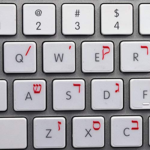 Hebrew Apple Keyboard Labels Layout with RED Lettering ON Transparent Background for Desktop, Laptop and Notebook