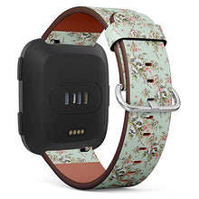 Load image into Gallery viewer, Replacement Leather Strap Printing Wristbands Compatible with Fitbit Versa - Floral Pattern On Teal Background
