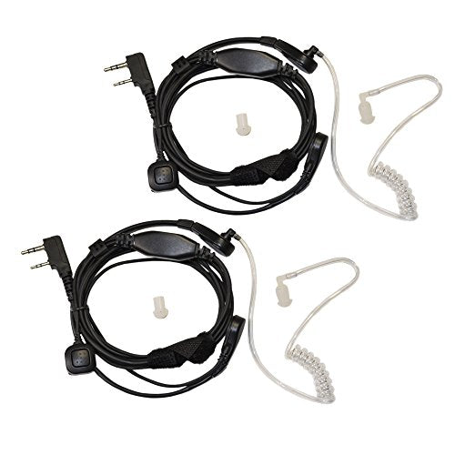 HQRP 2-Pack Acoustic Tube Earpiece PTT Throat Mic Headset for Kenwood Pro-Talk, Pro-Power, Free-Talk, Protalk XLS, FreeTalk XLS + HQRP UV Meter