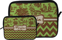 Load image into Gallery viewer, Green &amp; Brown Toile &amp; Chevron Tablet Case/Sleeve - Large (Personalized)
