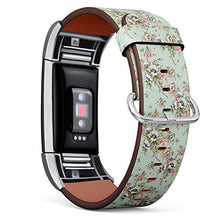 Load image into Gallery viewer, Replacement Leather Strap Printing Wristbands Compatible with Fitbit Charge 2 - Floral Pattern On Teal Background
