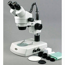 Load image into Gallery viewer, AmScope SM-2B Professional Binocular Stereo Zoom Microscope, WH10x Eyepieces, 7X-45X Magnification, 0.7X-4.5X Zoom Objective, Upper and Lower Halogen Lighting, Pillar Stand, 110V-120V
