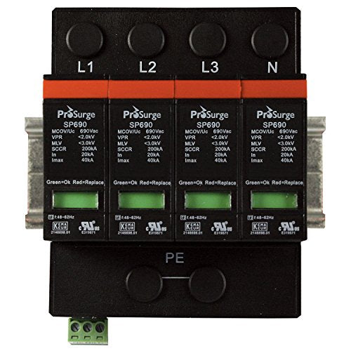 ASI ASISP690-4P UL 1449 4th Ed. DIN Rail Mounted Surge Protection Device, Screw Clamp Terminals, 4 Pole, 3 Phase 600/347 Vac, Pluggable MOV Module