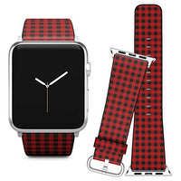 Compatible with Apple Watch (38/40 mm) Series 5, 4, 3, 2, 1 // Leather Replacement Bracelet Strap Wristband + Adapters // Lumberjack Plaid Alternating Red