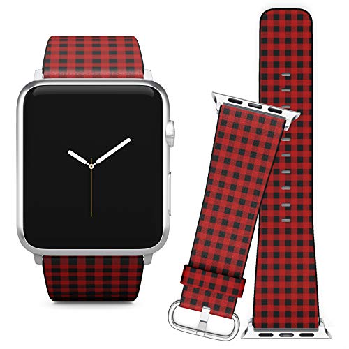 Compatible with Apple Watch (38/40 mm) Series 5, 4, 3, 2, 1 // Leather Replacement Bracelet Strap Wristband + Adapters // Lumberjack Plaid Alternating Red