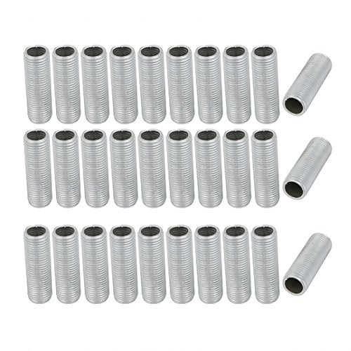 uxcell 30Pcs M10 Full Threaded Lamp Nipple Straight Pass-Through Pipe Connector 30mm Length