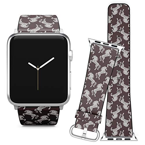 Compatible with Apple Watch (38/40 mm) Series 5, 4, 3, 2, 1 // Leather Replacement Bracelet Strap Wristband + Adapters // Beautiful White Horses