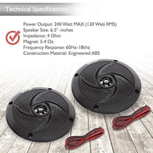 Load image into Gallery viewer, Pyle Marine Speakers - 6.5 Inch 2 Way Waterproof and Weather Resistant Outdoor Audio Stereo Sound System with 240 Watt Power - 1 Pair - PLMRS6B (Black) - (Packaging may vary)
