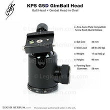 Load image into Gallery viewer, KPS G5D GimBall Head - Professional 44mm Ball Head with Gimbal Function
