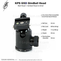 KPS G5D GimBall Head - Professional 44mm Ball Head with Gimbal Function
