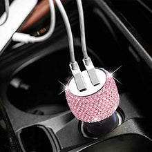 Load image into Gallery viewer, Dual USB Car Charger Bling Bling Handmade Rhinestones Crystal Car Decorations for Fast Charging Car Decors Pink for iPhone, iPad Pro/Air 2/Mini, Samsung Galaxy Note 9 8 S9 S9+,LG, Nexus, HTC, etc
