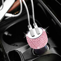 Dual USB Car Charger Bling Bling Handmade Rhinestones Crystal Car Decorations for Fast Charging Car Decors Pink for iPhone, iPad Pro/Air 2/Mini, Samsung Galaxy Note 9 8 S9 S9+,LG, Nexus, HTC, etc