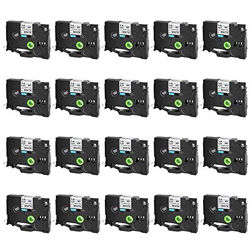 SuperInk 20 Pack Compatible for Brother HSe-211 HSe211 HS-211 HS211 Black on White Heat Shrink Tube Label Tape use in PT-D400 PT-D450 PT-E300 PT-E500 PT-P750WVP Printer (0.23''x 4.92ft, 5.8mm x 1.5m)
