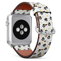 Compatible with Apple Watch Series 7/6/5/4/3/2/1 (Small Version 38/40/41 mm) Leather Wristband Bracelet Replacement Accessory Band + Adapters - Dog Paw Print