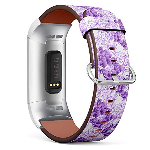 Replacement Leather Strap Printing Wristbands Compatible with Fitbit Charge 3 / Charge 3 SE - Floral hyacinths Pattern