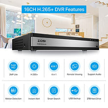 Load image into Gallery viewer, ZOSI H.265+ 1080p 16 Channel Security Camera System, 16 Channel DVR Recorder with Hard Drive 2TB and 16 x 1080p Weatherproof CCTV Bullet Camera Outdoor Indoor with 80ft Night Vision, Motion Alerts
