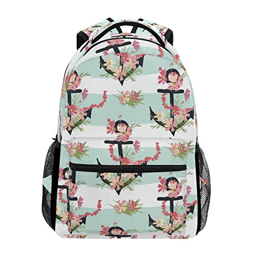 TropicalLife Nautical Anchor Flower Backpacks Bookbag Shoulder Backpack Hiking Travel Daypack Casual Bags