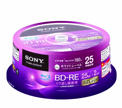 Sony Blu-ray Rewritable Disc | BD-RE 25GB 2x Ink-jet Printable 25 Pack Spindle | 25BNE1VGPP2 (Japanese Import)
