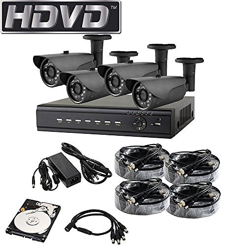 HDVD HVD-P-T47B 4 Channel HD-TVI CCTV DVR All in One Package Full HD 1080P HDMI Output Night Vision IR Indoor/Outdoor Bullet Pipe Camera 1TB HDD Installed