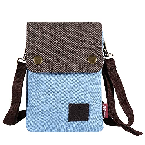 BECPLT Canvas Small Cute Crossbody Cell Phone Purse Wallet Bag with Shoulder Strap for iPhone X,iPhone 8 Plus,iPhone 6 6s 7 Plus, Samsung Galaxy S7 Edge S8 Edge (Fits with OtterBox Case)-Blue