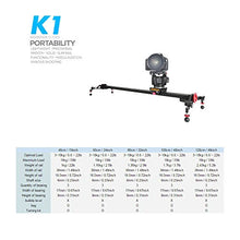 Load image into Gallery viewer, Konova Portable Slider Dolly K1 100cm (39.4 Inch) Track Aluminum Light Weight for Camera, Gopro, Mobile Phone, DSLR, Payloads up to 33lbs (15kg) with Bag
