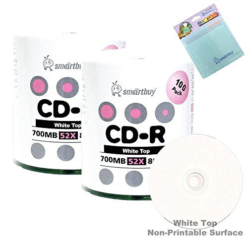 Smartbuy 200-disc 700mb/80min 52x CD-R White Top Blank Recordable Disc + Free Micro Fiber Cloth