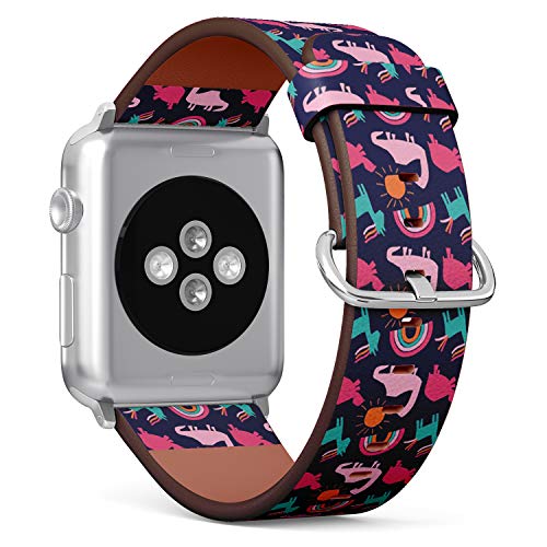 Compatible with Small Apple Watch 38mm, 40mm, 41mm (All Series) Leather Watch Wrist Band Strap Bracelet with Adapters (Rainbow Unicorn Dino Sun)