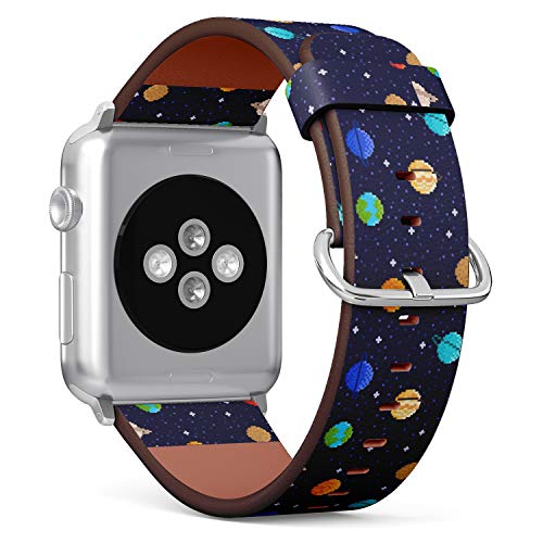 Compatible with Small Apple Watch 38mm, 40mm, 41mm (All Series) Leather Watch Wrist Band Strap Bracelet with Adapters (Set Solar System Planets Mercury)