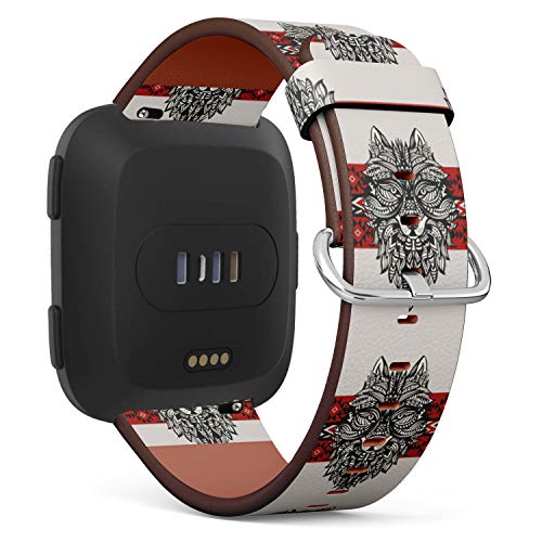 Replacement Leather Strap Printing Wristbands Compatible with Fitbit Versa - Ethnic Totem of Indian Wolf