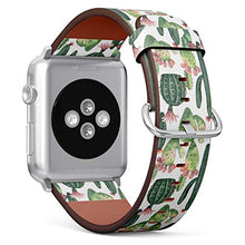Load image into Gallery viewer, Compatible with Small Apple Watch 38mm, 40mm, 41mm (All Series) Leather Watch Wrist Band Strap Bracelet with Adapters (Watercolor Cacti Succulent)

