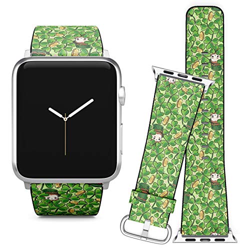 Compatible with Apple Watch (38/40 mm) Series 5, 4, 3, 2, 1 // Leather Replacement Bracelet Strap Wristband + Adapters // Clover Shamrock You