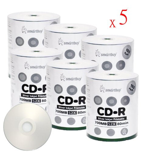 Smartbuy 3000-disc 700mb/80min 52x CD-R Silver Inkjet Hub Printable Blank Recordable Media Disc