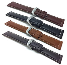 Load image into Gallery viewer, Extra Long, 22mm Black Smartwatch Band Strap fits Motorola 360 (46mm Case), S3 Classic, Fossil Q &amp; Many More, Leather, White Stitching
