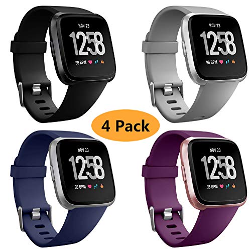 Neitooh 4 Packs Bands Compatible with Fitbit Versa/Versa 2/Fitbit Versa Lite for Women and Men, Classic Soft Silicone Sport Strap Replacement Wristband for Fitbit Versa Smart Watch