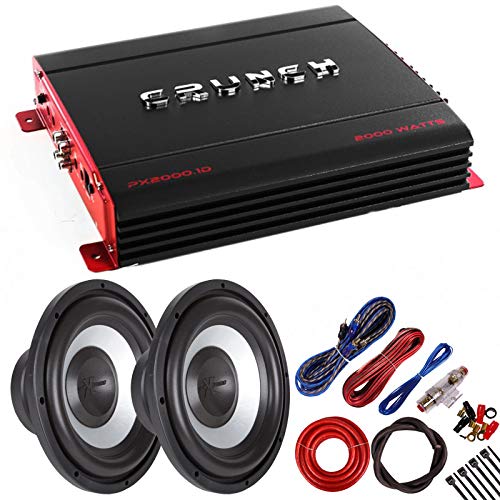Package: Crunch PX2000.1D 2000W Monoblock Subwoofer Amplifier + 2 SoundXtreme ST-1252 1300W Subwoofer + Amp Kit