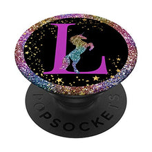 Load image into Gallery viewer, Purple Monogram Letter L Initial Rainbow Unicorn PopSockets Swappable PopGrip
