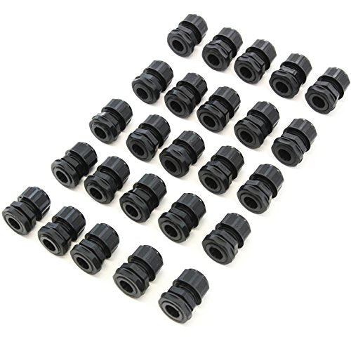 25 Cable Glands Cord Grip Strain Relief and Firewall Fitting - 8.5mm-14mm PG16 Plastic Waterproof Adjustable Lock Nut Cable Connectors Joints with Gaskets