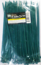 Load image into Gallery viewer, 8&quot; Cable Tie Set, Green, DuPont 66 Nylon, 100 Pc.
