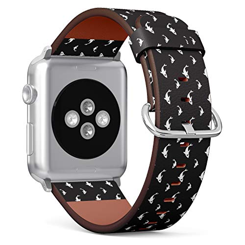 Compatible with Big Apple Watch 42mm, 44mm, 45mm (All Series) Leather Watch Wrist Band Strap Bracelet with Adapters (Shark Fin Dolphin)