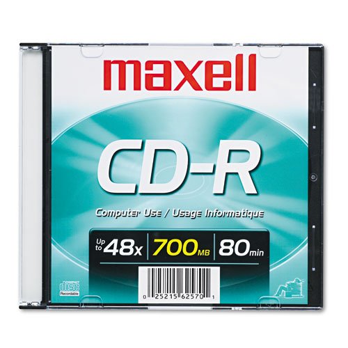 Maxell 648201 CD-R Disc, 700MB/80min, 48x, w/Slim Jewel Case, Silver