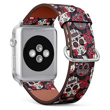 Load image into Gallery viewer, Compatible with Apple Watch iWatch (38/40 mm) Series 5, 4, 3, 2, 1 // Soft Leather Replacement Bracelet Strap Wristband + Adapters // Day Dead Colorful Sugar Skull
