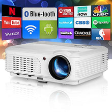 Load image into Gallery viewer, Android Projector TV, 1080P Bluetooth 5500LM Projector with WiFi, 4P Keystone, 2 HDMI 200&#39;&#39; Screen LED HD Movie Projector Support Airplay iOS Phone Wireless Display DVD/PS5/PC, Built-in
