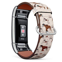 Replacement Leather Strap Printing Wristbands Compatible with Fitbit Charge 2 - Cartoon Pattern with Fitbit a Cute Dog Boxer Breed