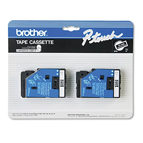Brother Tc34z Labeling Tapes for P-Touch Labeler, 3/8-Inch W, White On Black, 2/Pack