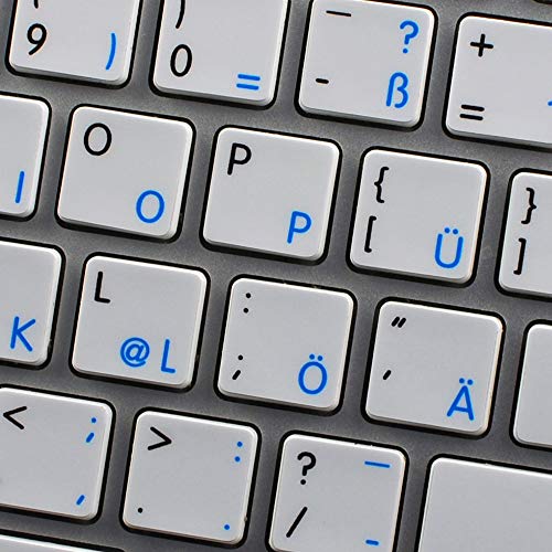 German - English NS Non-Transparent Keyboard Labels White Background for Desktop, Laptop and Notebook are Compatible with Apple