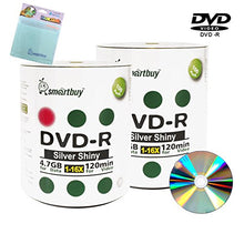Load image into Gallery viewer, Smartbuy 200-disc 4.7GB/120min 16x DVD-R Shiny Silver Blank Media Record Disc + Free Micro Fiber Cloth
