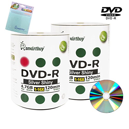 Smartbuy 200-disc 4.7GB/120min 16x DVD-R Shiny Silver Blank Media Record Disc + Free Micro Fiber Cloth