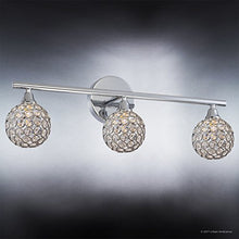 Load image into Gallery viewer, Luxury Crystal Globe Bathroom Vanity Light, Medium Size: 8&quot;H x 23&quot;W, with Modern Style Elements, Polished Chrome Finish and Crystal Studded Shades, UQL2631 by Urban Ambiance
