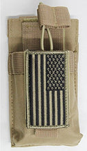 Load image into Gallery viewer, M1SURPLUS MOLLE Style Tan Color Tactical Radio Pouch + Patriot Flag Morale Patch Fits Yaesu VX-170 FT-60R FT-70DR FT250R FT270R VX110 VX120 VX127 VX7R VX8R FTA-550L FT-25R FT-65R FT2DR HT HAM Radios
